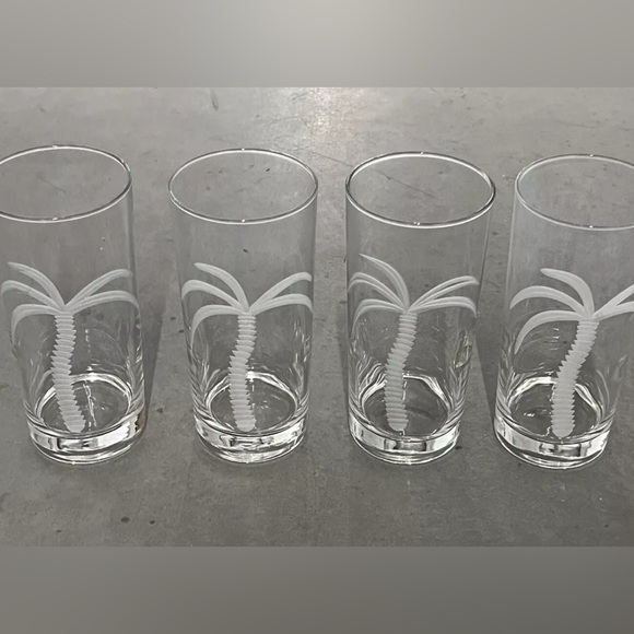 Set of 4 Etched Palm Tree Tall Highball Glasses by Rolf 🌴 - Picture 1 of 13